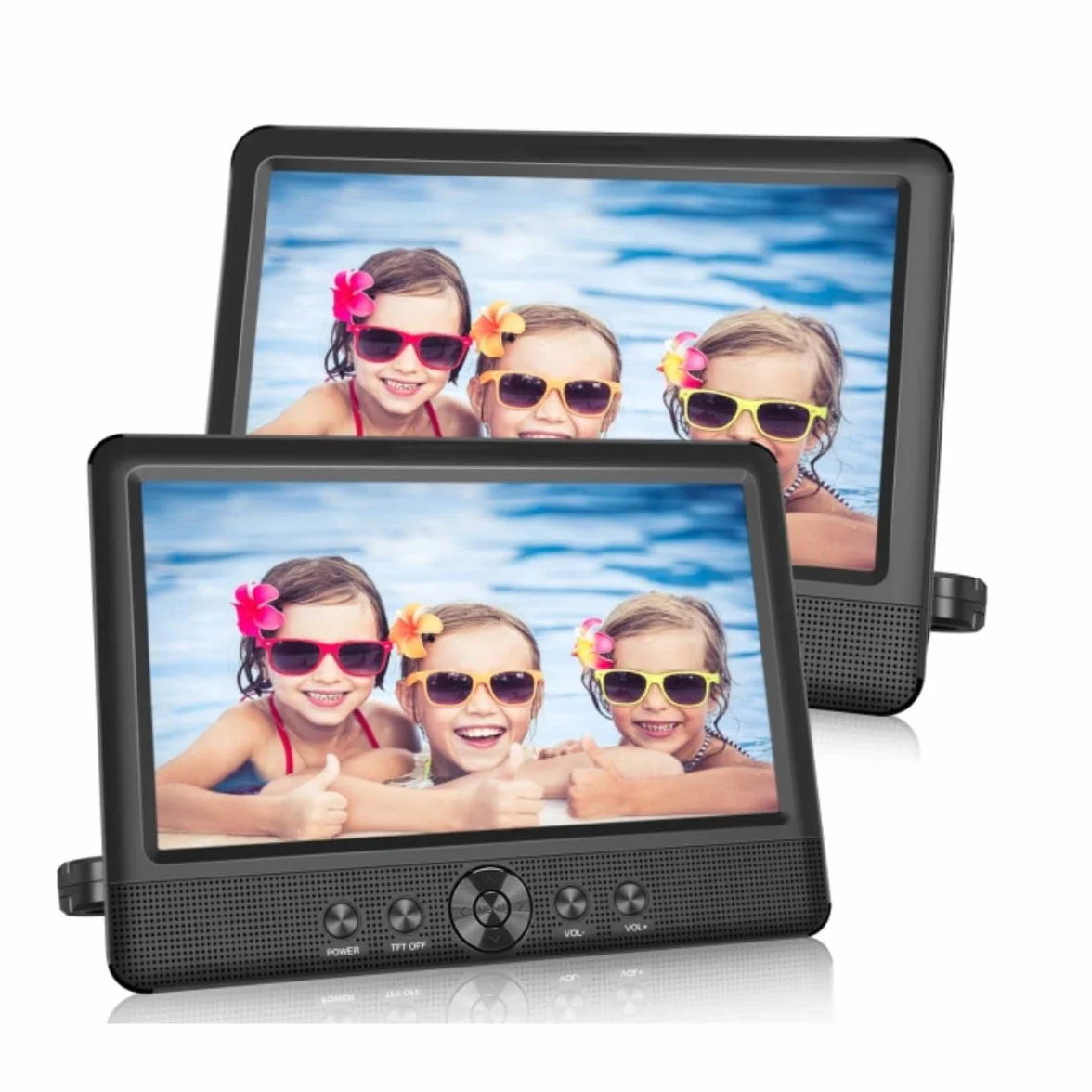 BSL BSL-10D Lecteur DVD portable double écran de 10" Lecteur de fichiers multimédias Lecteur CD et DVD Ports USB, SD/MMC Batterie de 2 500 mAh