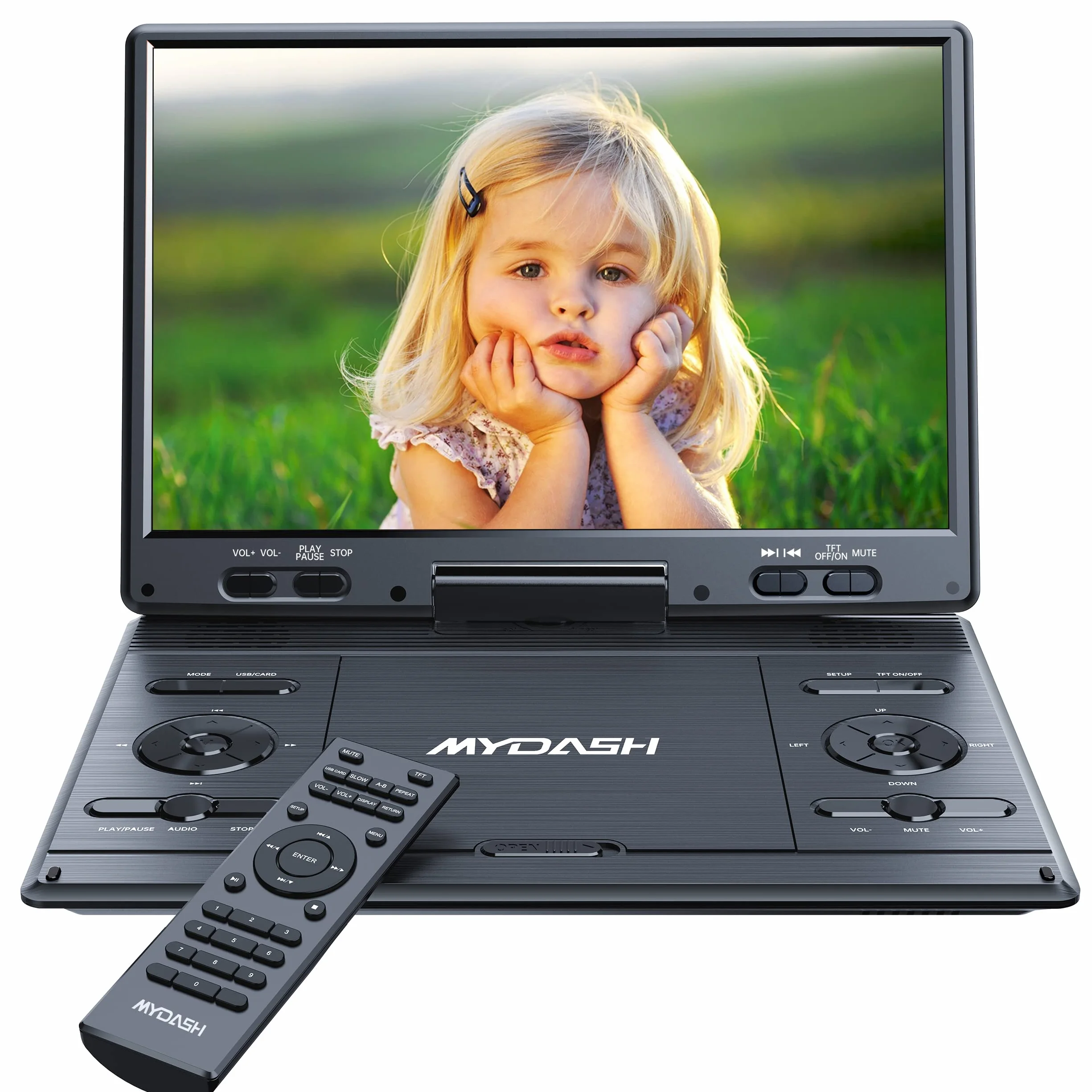MYDASH Lecteur DVD Portable Voiture 14,9" avec Écran Pvotant HD 12,5", Batterie Rechargeable 5 Heures, Prise en Charge USB/Carte SD/synchronisation TV et Plusieurs formats de Disque, pour Les Enfants