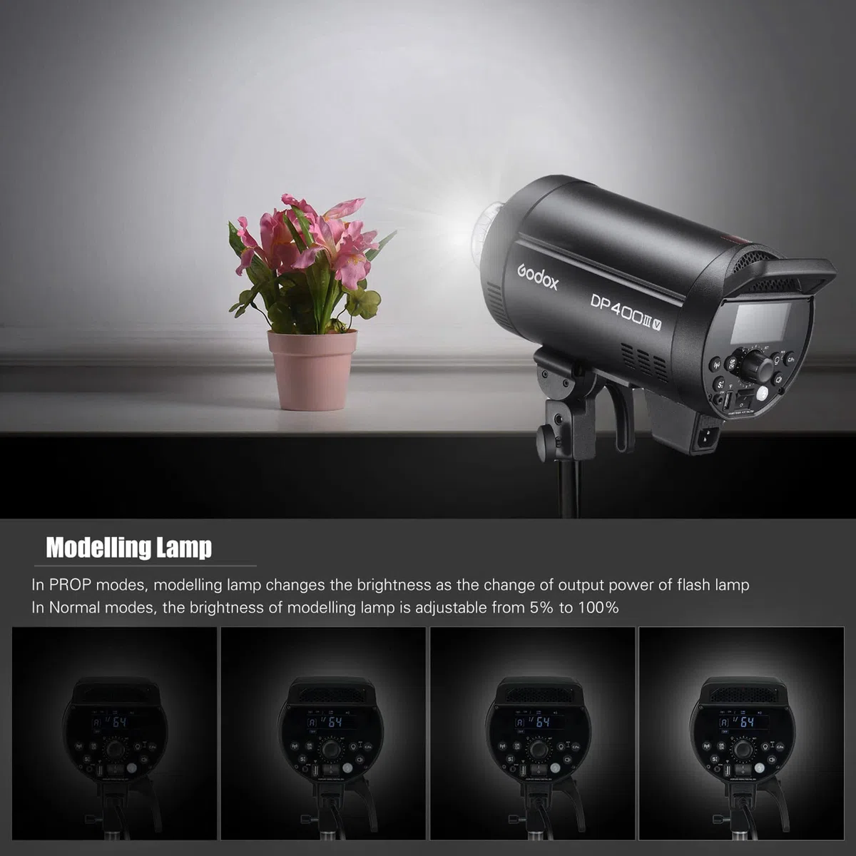 Godox DP400III-V Flash de Studio amélioré 800Ws Puissance GN126 5600 ± 200K Éclairage stroboscopique Système X sans Fil 2.4G intégré Bowens Mount Photographie Flashes