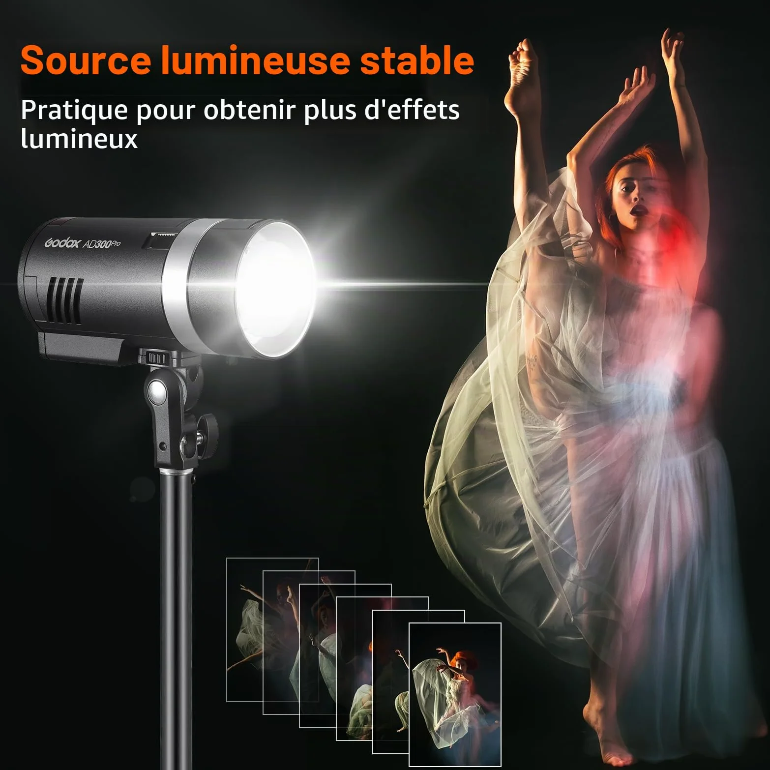 Godox AD300 Pro AD300Pro Flash de Studio, 300W TTL Éclairage de Studio Stroboscope HSS 1/8000s, Lithium Batterie, 320 Flash de Pleine Puissance, Compatible pour Sony Canon Nikon Fuji Olympus Panasonic