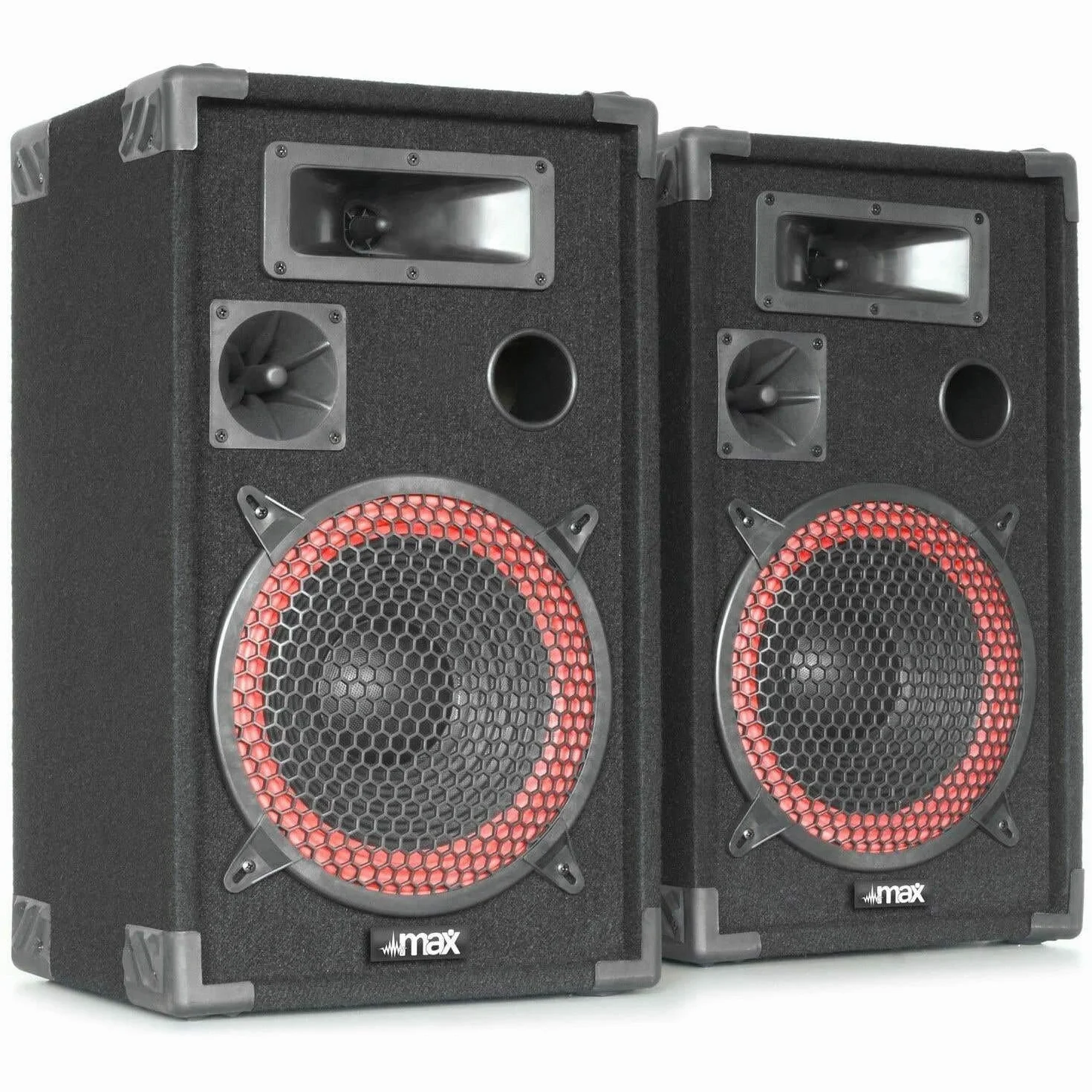 MAX XEN3508 Paire d'Enceintes Passives 8", Puissance de 2X 500 Watts, SPL 110dB, Caisse Solide pour Le Transport, Larges Poignées et Coins de Protections, Parfait pour Utilisation Mobile