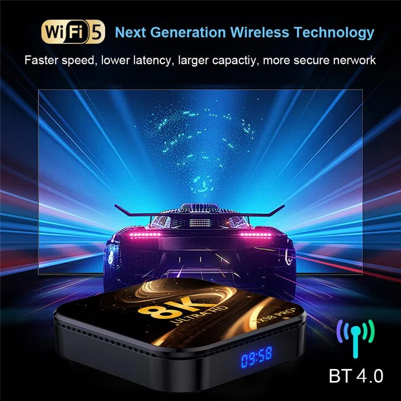 Boîtier TV Android 14.0, TX98 Pro + Smart TV Box RK3258 Quad-Core 64 Bits Arm Cortex-A53 Prise en Charge 8K/4K 2,4/5,0 Ghz WiFi BT4.0 100/1000M Ethernet HDMI 2.0 H.265 Décodeur,4gb+64gb