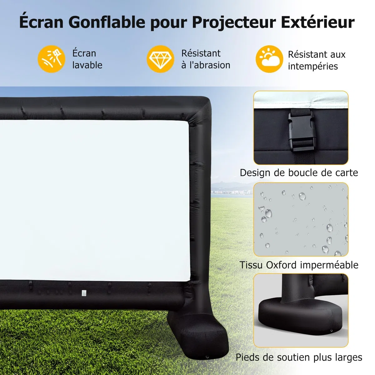 GYMAX Écran de Projection Gonflable 327 x 187 cm, Léger et Portable avec Sac de Rangement, Installation Facile avec Souffleur & Piquets de Sol, pour Cinéma en Extérieur