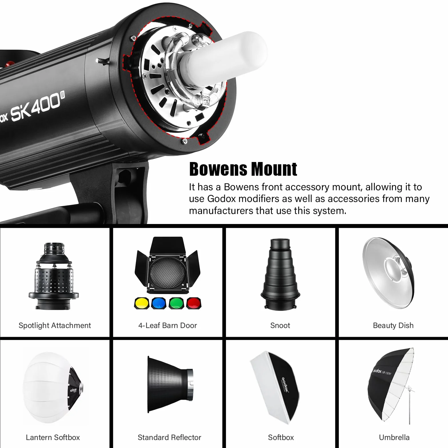 GODOX SK400II 400Ws Flash de Studio lumière stroboscopique avec Support Bowens et tête de Lampe, Lampe de modélisation 150W pour Studio
