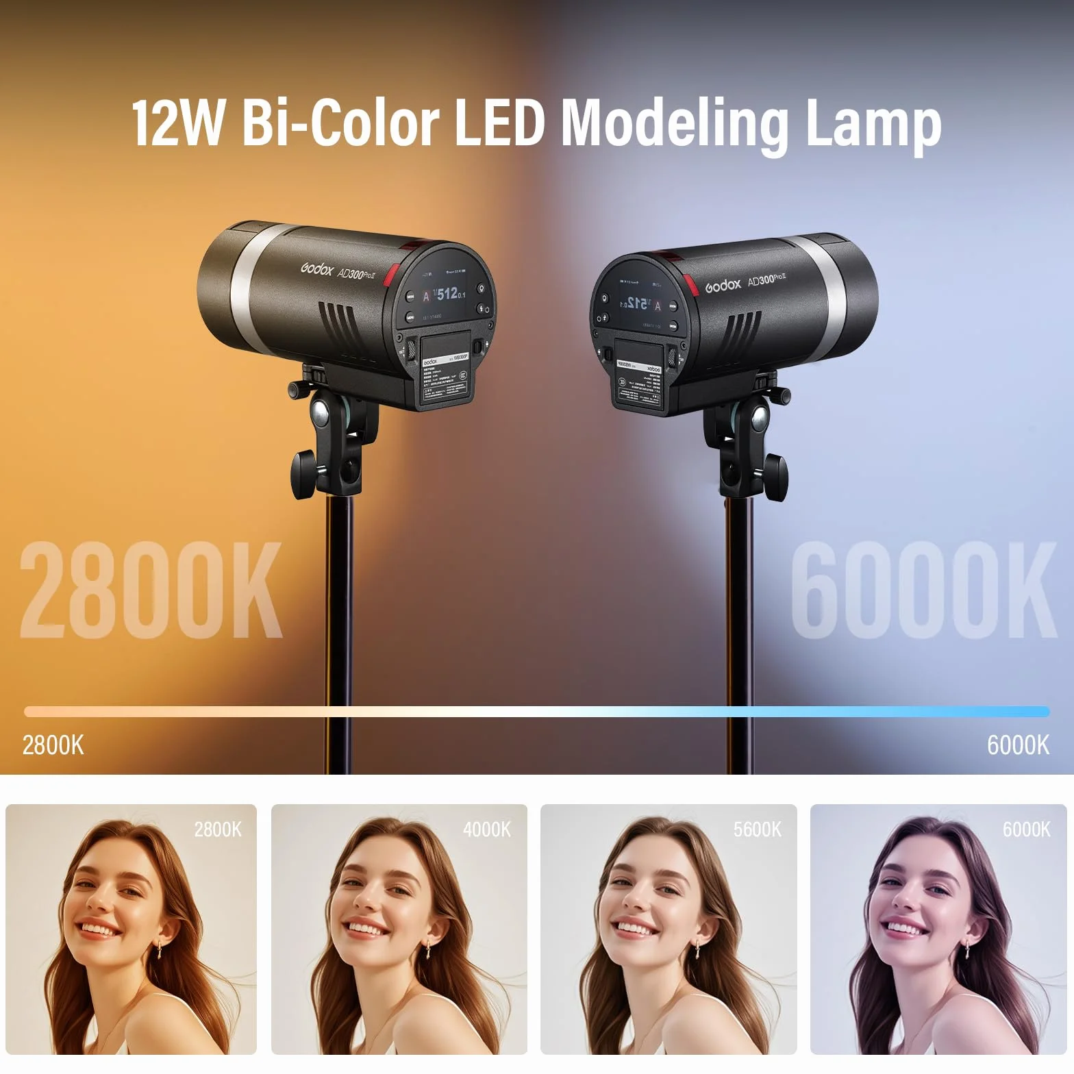 GODOX AD300Pro II AD300 ProII 300Ws TTL Flash Strumental Extérieur HSS 1/8000s 350 Flashes Réglage à 10 Niveaux Indicateur de 16 Groupes Lampe de Modélisation Bicolore 12W 2800K-6000K (AD300Pro 2026)