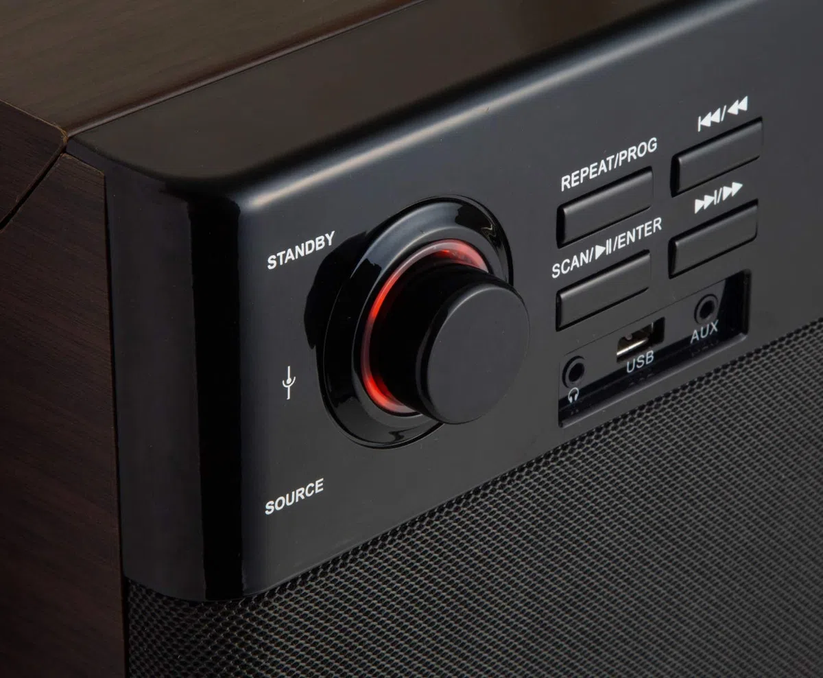 Technaxx Allemagne Dab Bluetooth V5.0 Tourne-Disque Numérisation de disques Vinyle Cassettes CD Fonction Radio AUX RCA Haut-parleurs stéréo TX-137 Marron