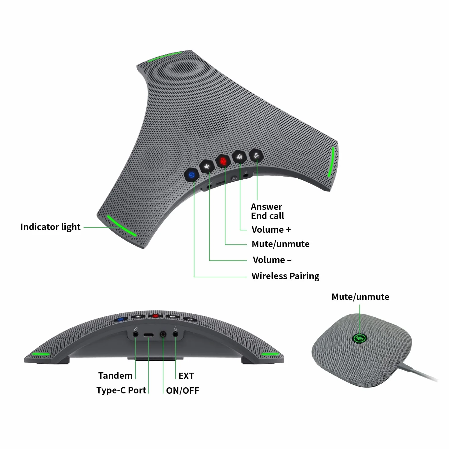 Octopus Ultra, Haut-Parleur et Microhpone de Conférence avec Microphone d'Extension, Réduction du Bruit et de l'écho, Connexion Bluetooth, USB et Connection en Daisy