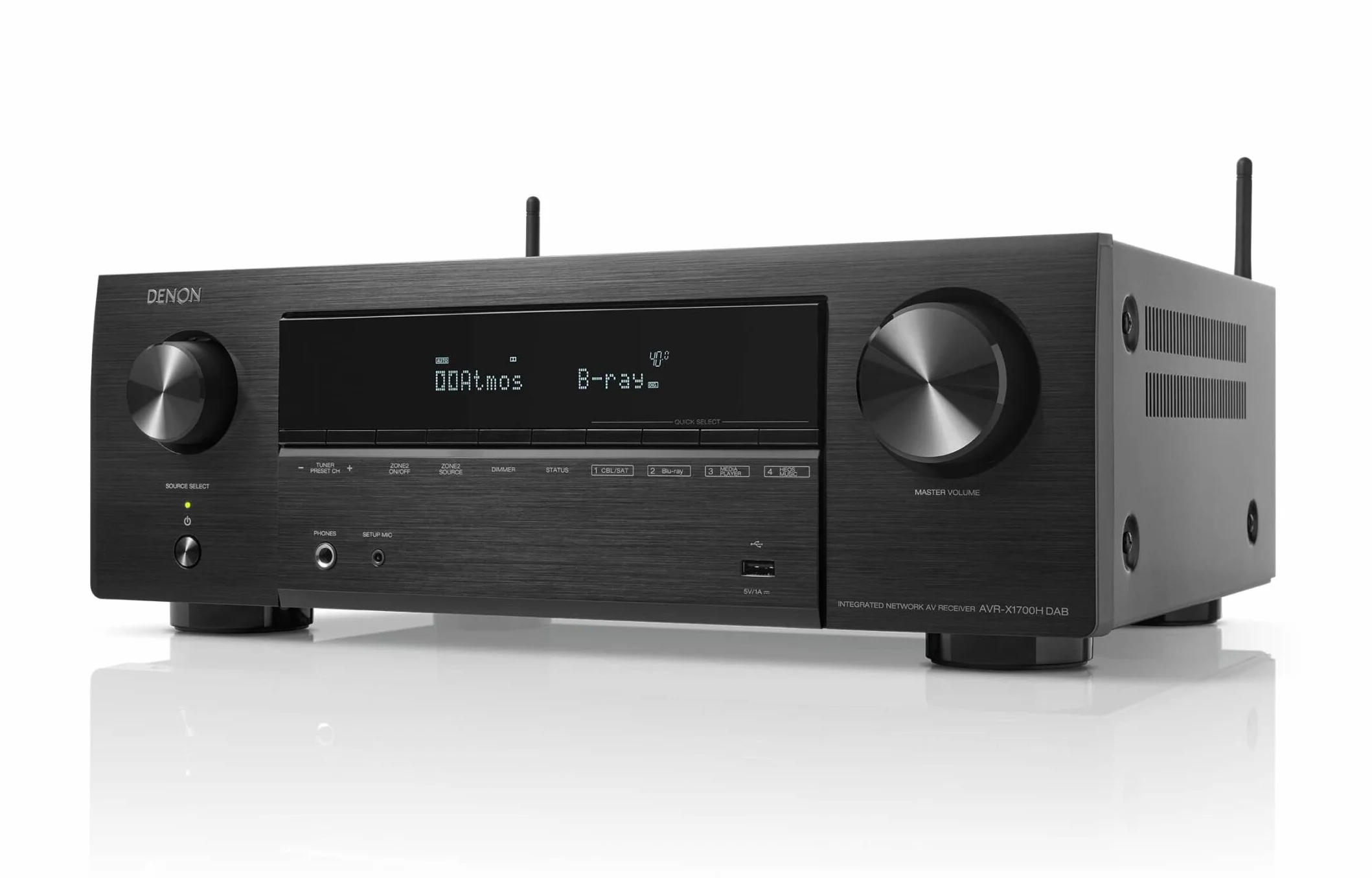 Denon AVR-X1700H Dab Amplificateur AV Home Cinéma 7.2 Canaux, 145W, Radio Dab+/FM, HDMI 8K, HEOS Multiroom, AirPlay 2, Dolby Atmos, DTS:X, Bluetooth - Noir
