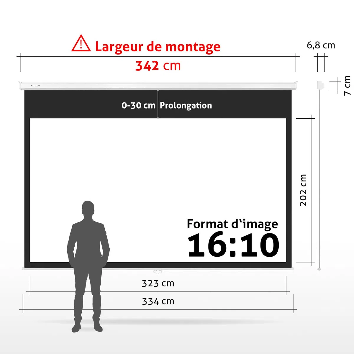 ESMART Professionnel MIROLO Écran de Projection Manuel 342 cm Image 323 x 202 cm (150") 16:10 | Écran de projecteur Home cinéma écran Rollo LCD LED