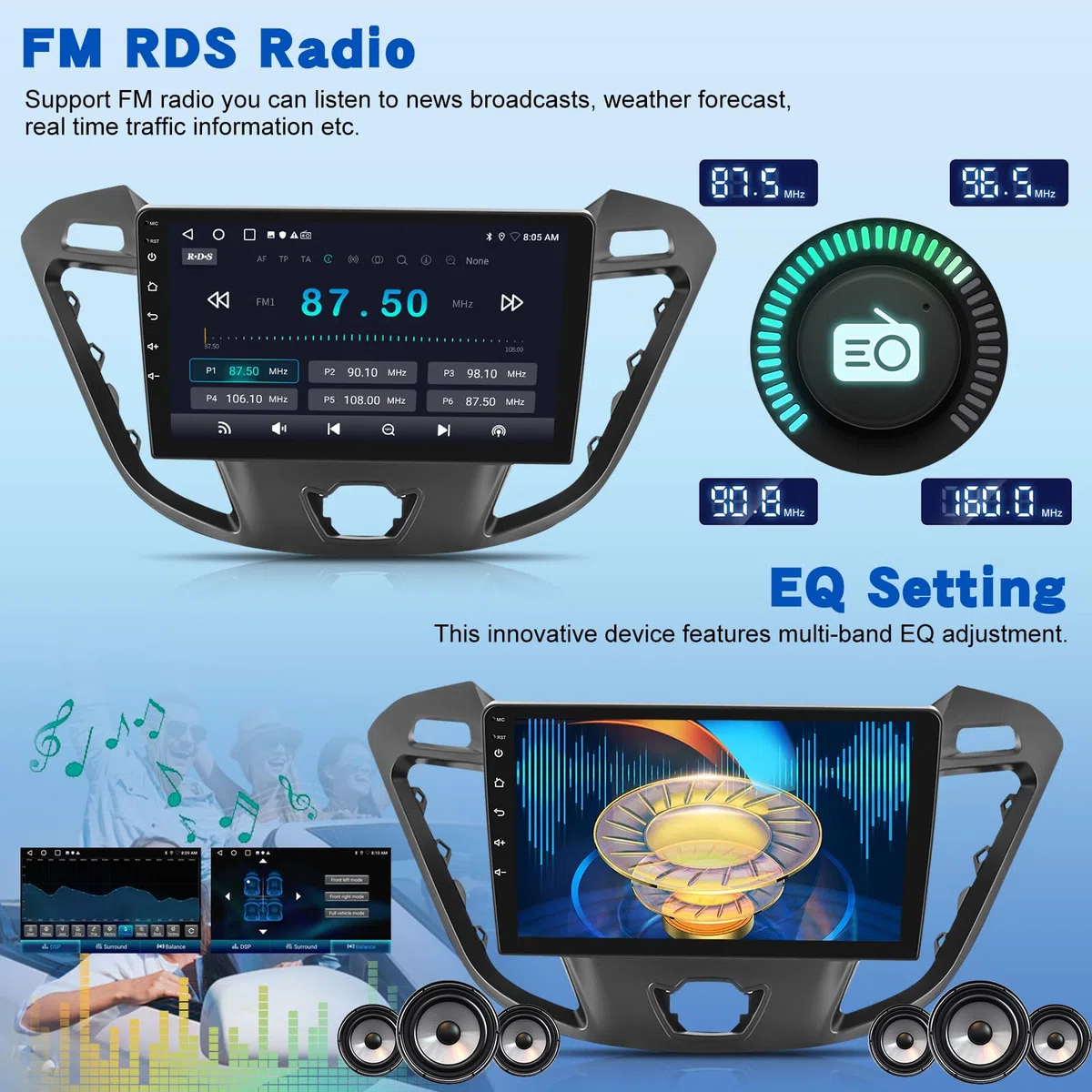 Android Autoradio pour Ford Transit Tourneo Custom 2013-2021, 9 Pouces Écran Tactile Stéréo Supportant sans Fil Carplay & Android Auto/GPS/WiFi/EQ Audio/Bluetooth/FM RDS Radio/SWC