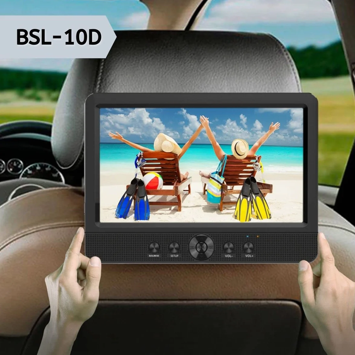 BSL BSL-10D Lecteur DVD portable double écran de 10" Lecteur de fichiers multimédias Lecteur CD et DVD Ports USB, SD/MMC Batterie de 2 500 mAh