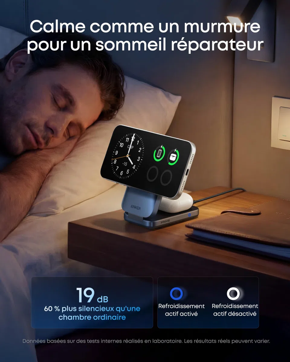 Anker Prime Chargeur MagSafe 3 en 1 Rapide 25W, Station de Charge sans Fil Certifié Qi2.2, Pliable pour iPhone 17/16/15, Apple Watch, AirPods (sans Batterie, Adaptateur Inclus) | Compatible avec MagSafe, chargeur pliable, certifié Qi2.2 de 25 W, pour iPho