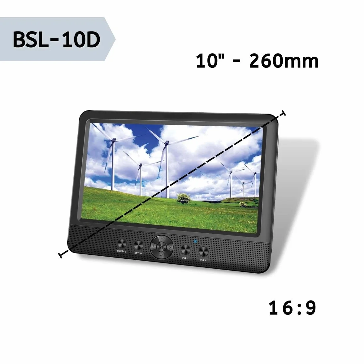 BSL BSL-10D Lecteur DVD portable double écran de 10" Lecteur de fichiers multimédias Lecteur CD et DVD Ports USB, SD/MMC Batterie de 2 500 mAh