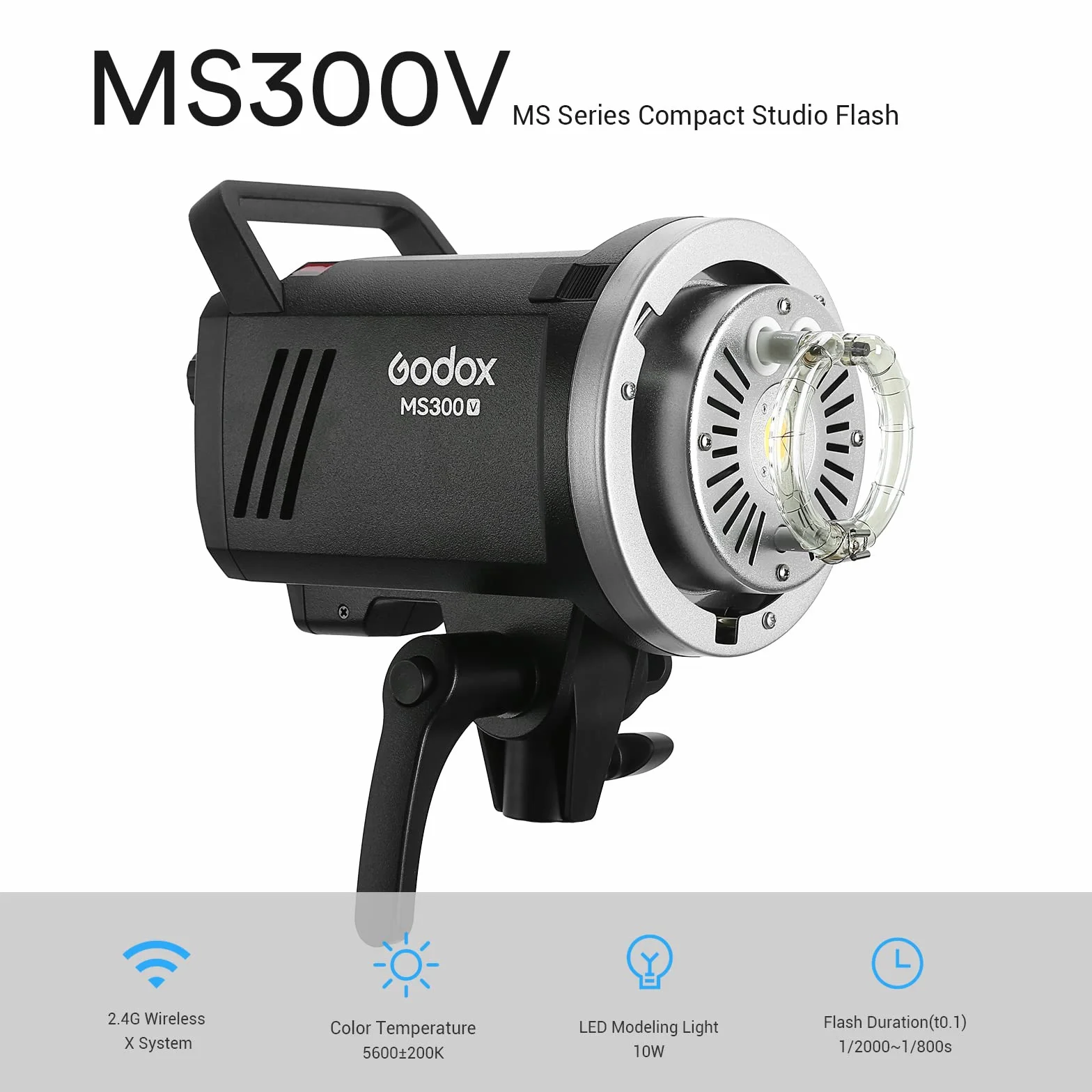 Godox MS300-V Studio Flash avec COB LED Modeling Lampe 5800K ± 200K, GN58 300Ws Flash avec Godox 2.4G sans Fil Système Flash Stroboscopique Bowens Mount