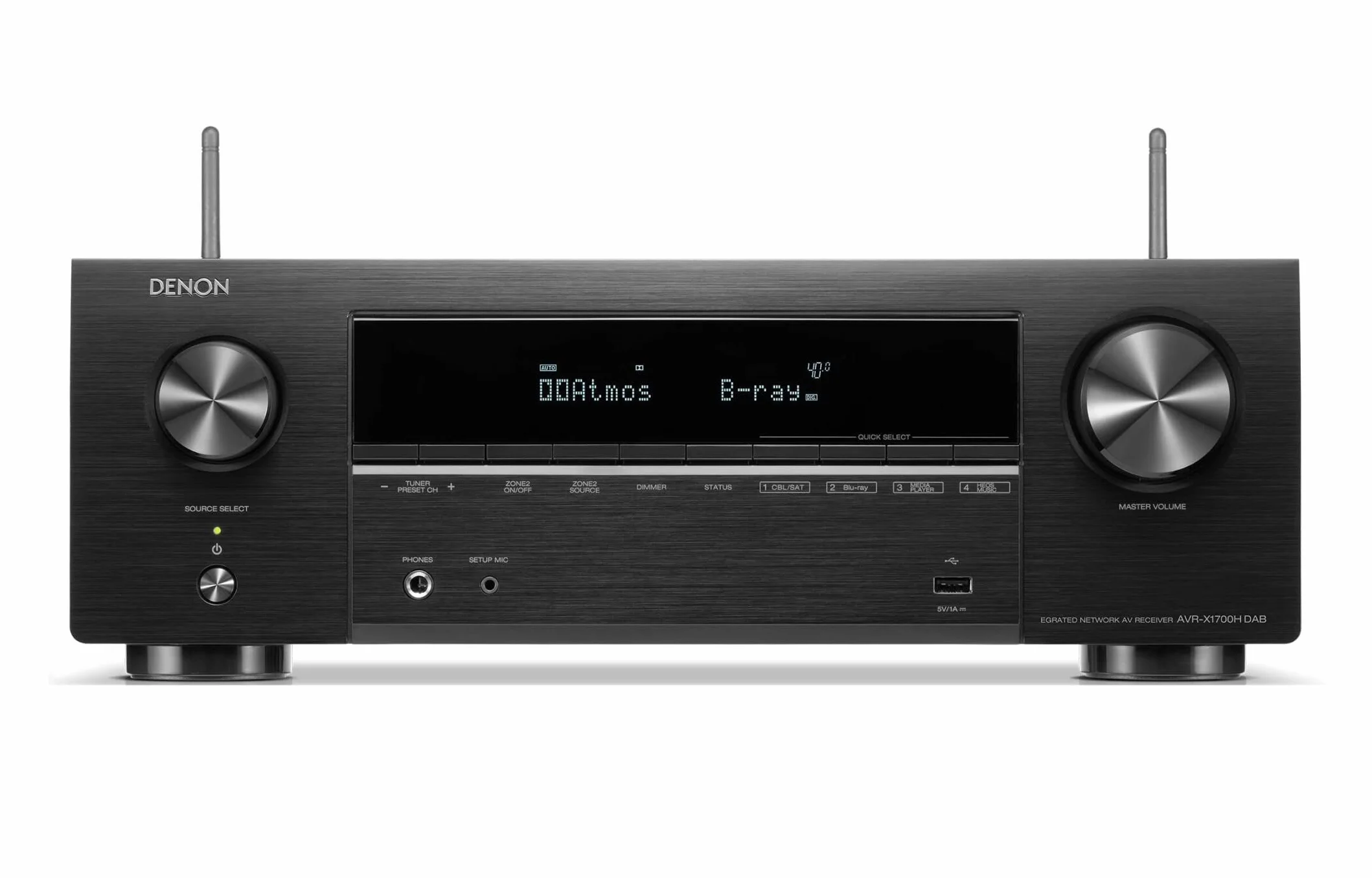 Denon AVR-X1700H Dab Amplificateur AV Home Cinéma 7.2 Canaux, 145W, Radio Dab+/FM, HDMI 8K, HEOS Multiroom, AirPlay 2, Dolby Atmos, DTS:X, Bluetooth - Noir