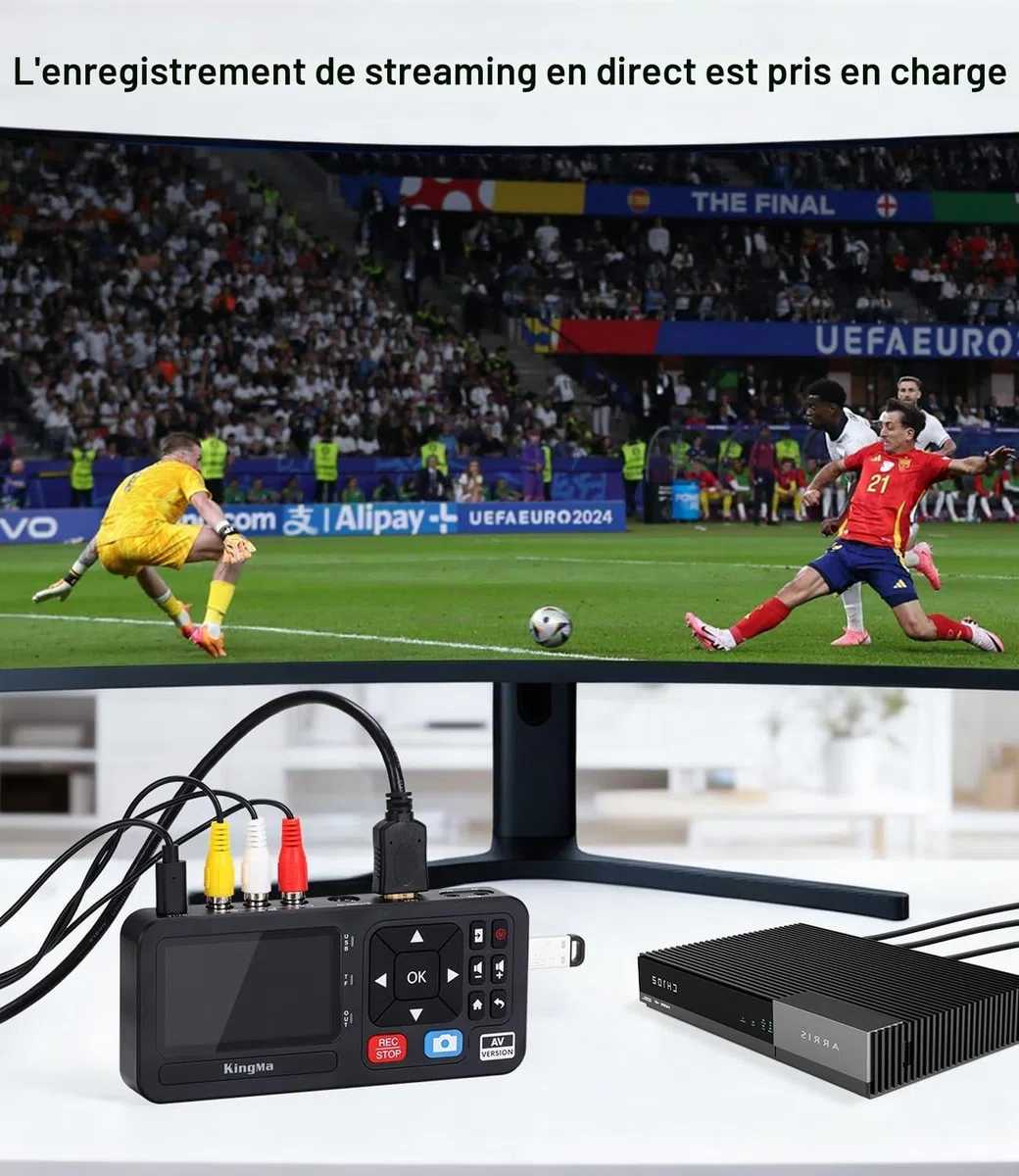 King Ma Numériseur vidéo, avec écran de 3 pouces, résolution 1080P, 30 FPS, conversion numérique de VHS, RCA, VCR, DVD, Hi8, caméras vidéo, jeux, stockage via TF/SD/USB (AV)