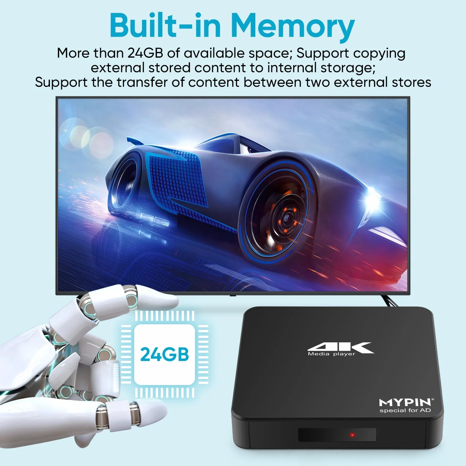 Lecteur Multimédia 4K, MYPIN HD Media Player TV HDMI Soutien 8TB HDD/Clé USB 256G /Carte SD et Sortie HDMI/AV pour HDTV/PPT MKV AVI MP4 H.265