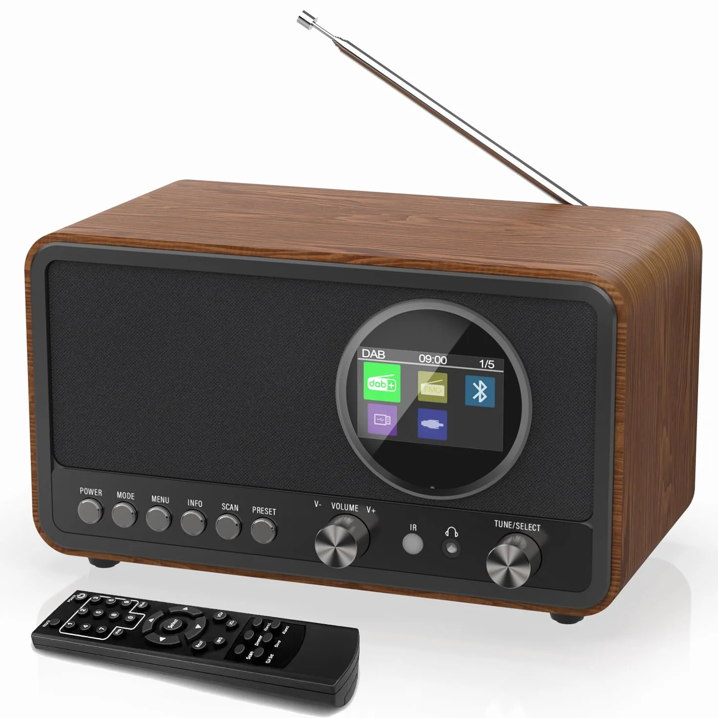 Monodeal radio portable (DAB+, FM, réveil, haut-parleur HiFi 5 W, prise casque, écran TFT, commande des touches), radio-réveil avec 60 préréglages