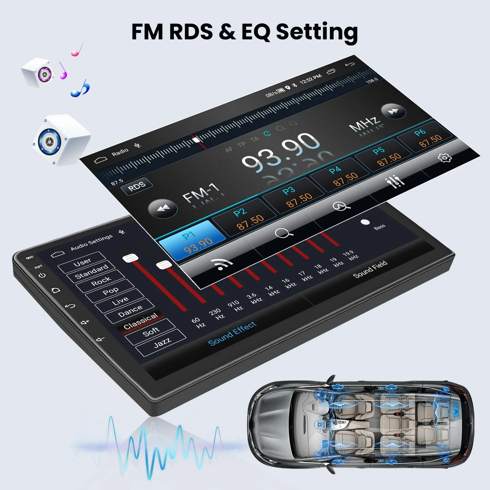 Hikity 2GB+64GB Android 15 Autoradio pour Toyota Aygo/Peugeot 107/ Citroen C1 2005-2014 sans Fil CarPlay Android Auto 10.1" écran Bluetooth Auto Radio, EQ FM/RDS, Navi GPS, Caméra de Recul WiFi SWC