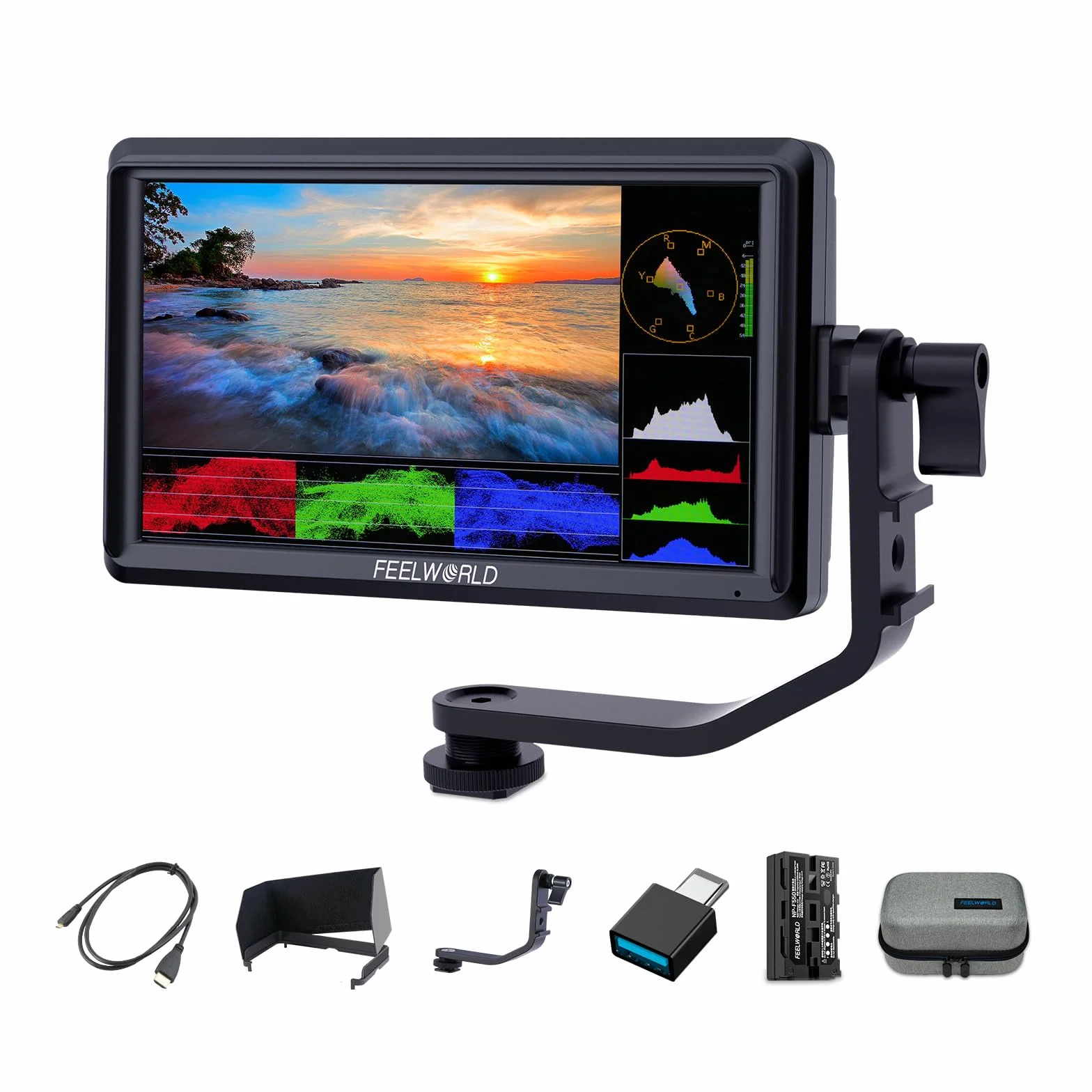 FEELWORLD FW568 V3 Moniteur de Champ pour Appareil Photo Reflex numérique 6" avec LUT de Forme d'onde Assistance de Mise au Point vidéo 1920 x 1080 IPS avec entrée 4K HDMI 8,4 V CC Batterie Incluse