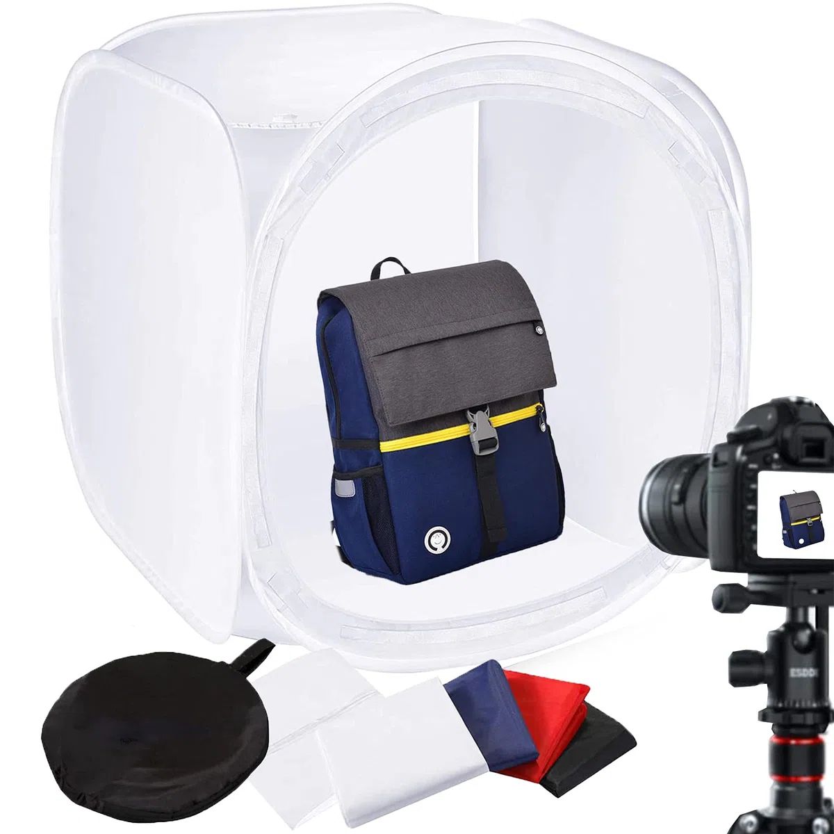 Boîte à Lumière 90x90x90cm Photo Studio Portable, Tente de Shooting Pliable avec 4 Couleurs Toiles de Fond