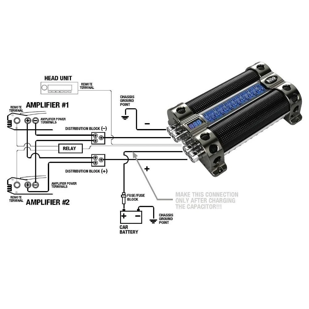 1 condensateur Compatible avec Boss Audio Systems CAP18 Cap 18 Hybrides 18 Farad jusqu'à 18000 Watts rms voltmètre numérique, 1 pièce