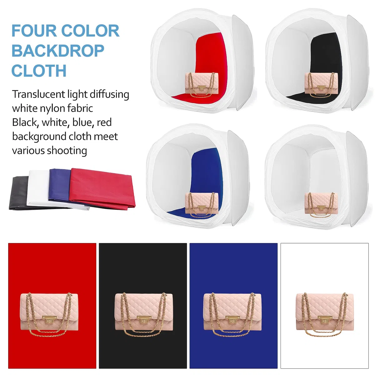 Boîte à Lumière 90x90x90cm Photo Studio Portable, Tente de Shooting Pliable avec 4 Couleurs Toiles de Fond
