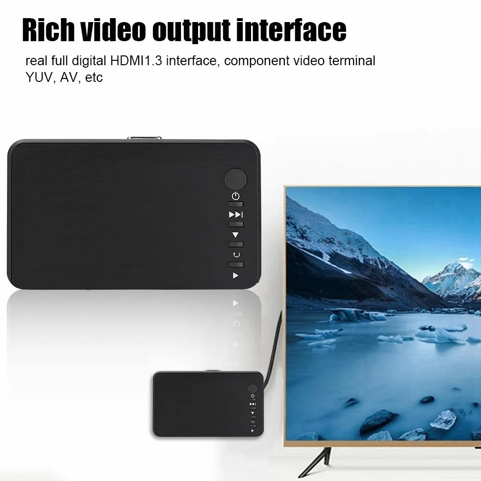 Garsent Lecteur Multimédia, 1080P HD HDMI Audio et Vidéo Lecteur Multimédia Support USB, Carte SD, Disque Dur avec Télécommande IR, 110V-240V.(EU)