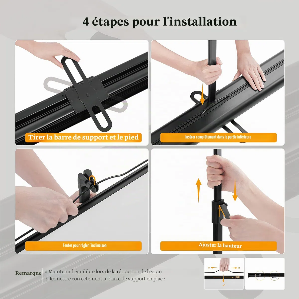 Projecteur sur toile avec support, toile de projection portable, écran projecteur 60 pouces 16:9, projection à distance ultra courte, design compact, idéal pour home cinéma, film intérieur et