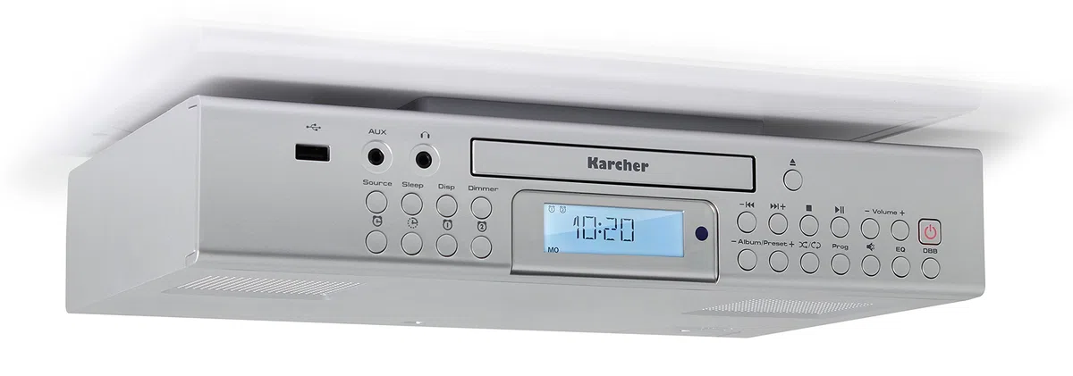 Karcher RA 2050 Radio encastrable (Radio FM, Lecteur CD, USB, Chargeur USB, minuterie de Compte à rebours, télécommande) Argent