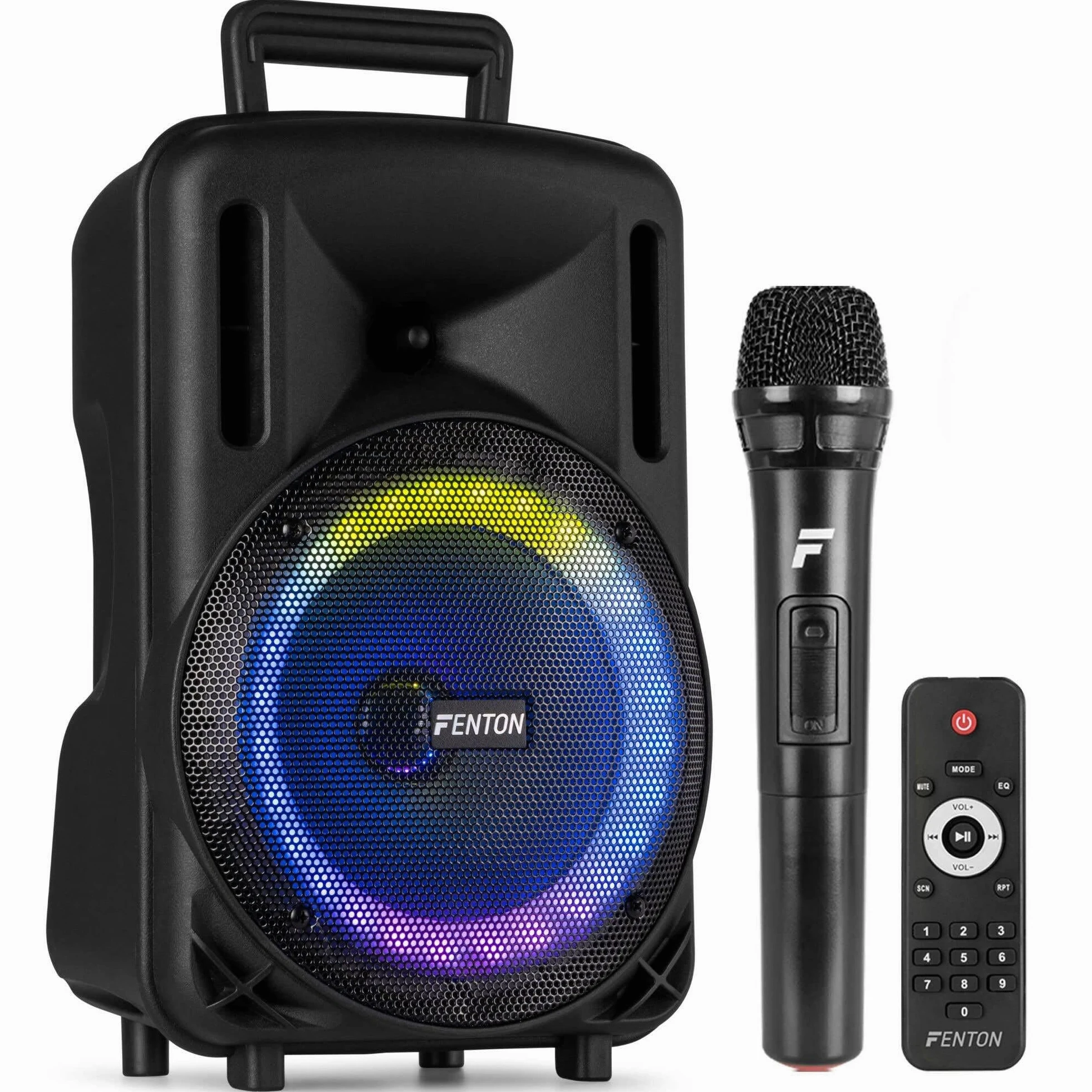 Fenton FT08LED MK2 Enceinte Soirée Bluetooth LEDs Bluetooth avec Batterie Intégrée - 300 Watts, Micro UHF Inclus, Modes Lumineux, 8 Pouces, Une Enceinte Nomade Idéale pour Animer Vos Soirées