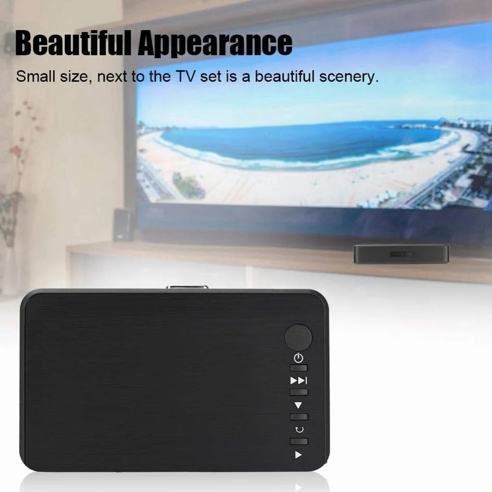Garsent Lecteur Multimédia, 1080P HD HDMI Audio et Vidéo Lecteur Multimédia Support USB, Carte SD, Disque Dur avec Télécommande IR, 110V-240V.(EU)